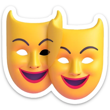 drama masks showing extreme emotions - one with exaggerated smile, one with dramatic frown sticker