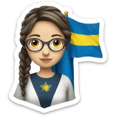 Ukrainian girl with glasses holding Israeli flag  sticker