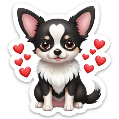 Black and white chihuahua with hearts around sticker