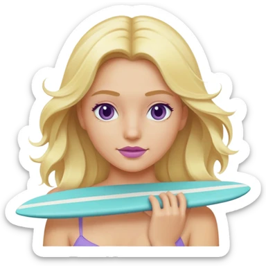 j'aimerais un émoji de surfeuse blonde qui a une combinaison bleu vert d'eau pastel avec les bras violets pastel sil te plait sticker