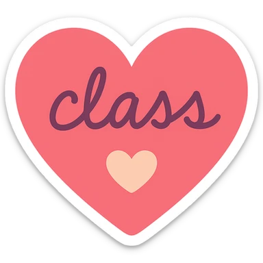 Change the text inside the red heart to a handwritten font, keep the playful style and the word 'class' clear, no background. sticker