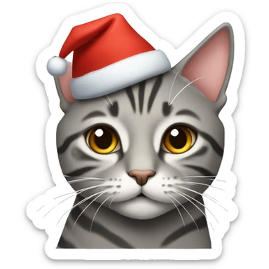 gray tabby cat in a New Year's hat sticker