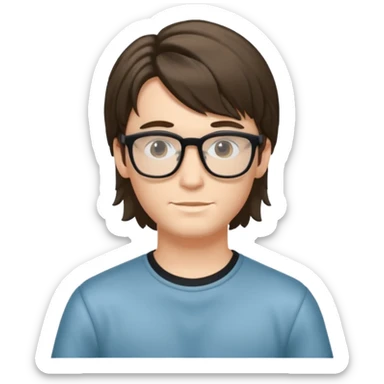Beautiful thin boy, fair skin, glasses, and a mullet hairstyle  sticker