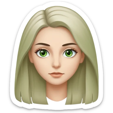 женщина с зелёными глазами, красивыми бровями, серо-бежевыми волосами длинными, с асимметричным пробором   sticker