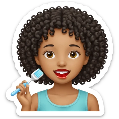 Black girl with curly hair brushing her teeth  sticker