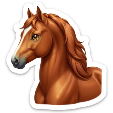 Cinematic Elegant Chestnut Horse Portrait Emoji, Head held high with a serene, graceful gaze, showcasing a magnificent chestnut fur with a radiant shimmer, flowing mane and tail, and luminous amber eyes that exude beauty and grace, Simplified yet majestically refined features, highly detailed, glowing with a soft, ethereal light, high shine, poised and breathtaking, stylized with an air of pure elegance, capturing the essence of a stunning and graceful steed, so beautiful it feels like it could gallop out of the screen with effortless charm! sticker