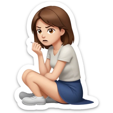 angry woman with brown hair sitting on a floor avoiding conversation in profile sticker