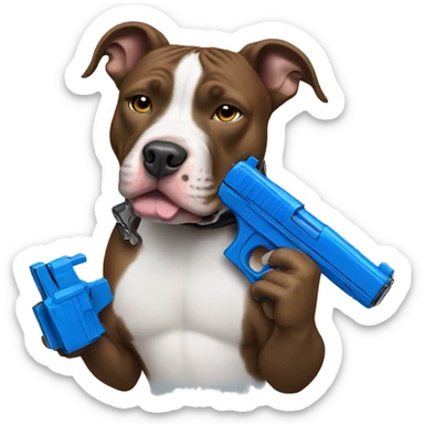 pitbull holding blue gun sticker