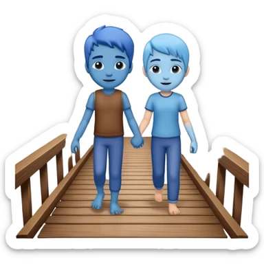 building a brown wood bridge, blue magic love people sticker