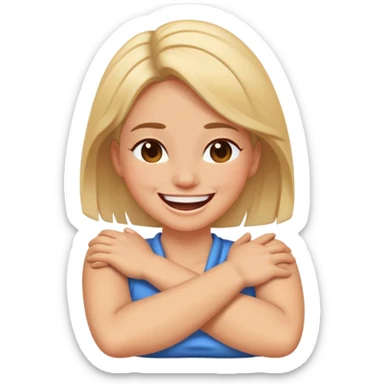 women with crossed arms around neck laughing  sticker