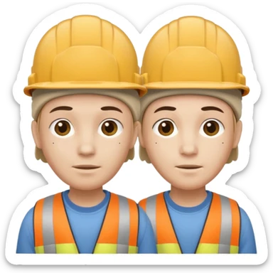 one person who has conjoined heads (total 2, joined at the neck). One head wears a construction cap, the other a woolen beanie. sticker