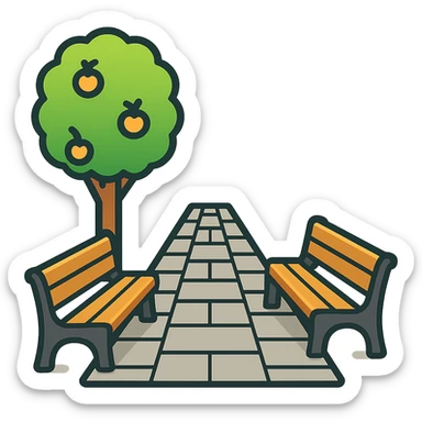 Emphasize the street and reduce the number of trees in the image. The style should resemble emoji style with a transparent background. sticker