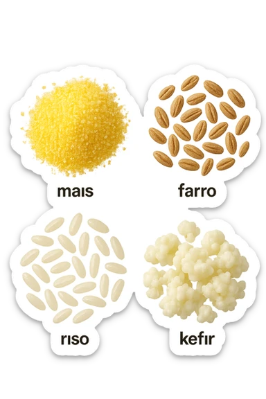 MAIS, FARRO, RISO, KEFIR FLUTTUANO IN ARIA, IPERREALISTICO 4K sticker