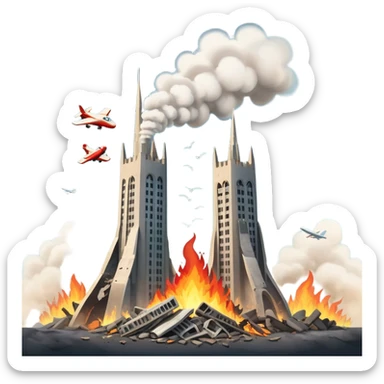 Two towers and a plane crashing on one of them sticker