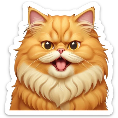Cinematic Derpy Grumpy Comical Orange Persian Cat Portrait Emoji, Head tilted playfully with an adorably awkward yawning expression, fluffy orange fur with soft cream and golden undertones, Simplified yet hilariously derpy features, highly detailed, glowing with a warm but slightly confused glow, high shine, a mix of lazy and clueless, stylized with a touch of whimsy, bright but with a completely derpy and grumpy face, soft glowing outline, capturing the essence of a quirky yet chubby, grumpy kitty, so endearing it feels like it could stretch out of the screen and demand attention with its wonderfully derpy charm while yawning! sticker