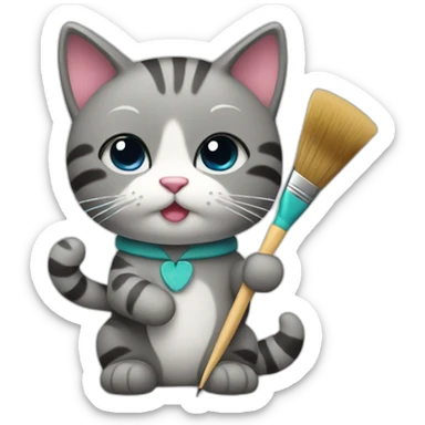 Kawaii cat artist with a brush sticker