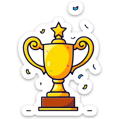 Trophy with confetti celebration for good job sticker