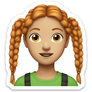 Girl with ginger hair two braids green t-shirt and good make-up sticker