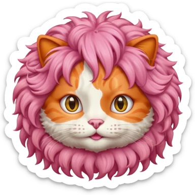 Orange cat wearing pink curly wig  sticker