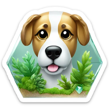 A dog made entirely of glass mirror crystals prisms glass transparent filled with plants as a terrarium sticker
