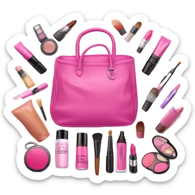 large pink bag filled with cosmetics sticker