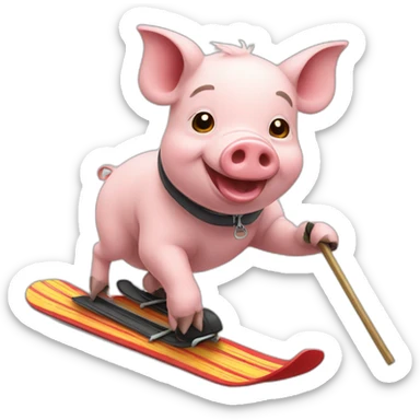 Pig skiing sticker