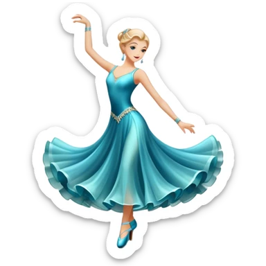 Icon for Ballroom Dance: elegant dance shoes, a flowing ballroom dress, and a dance floor with soft lighting. The icon should capture the grace, elegance, and style of ballroom dancing. Transparent background. sticker