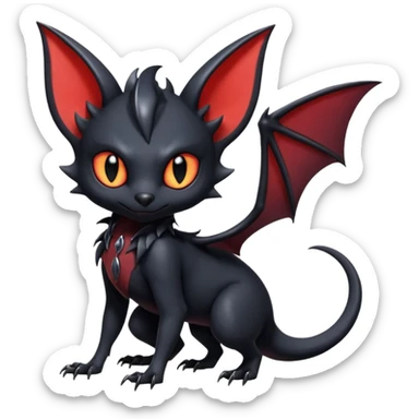 Futuristic Black Cute Dark Abyssal Vampiric Batty Ethereal Modern Salandit-Litten-Noibat-Abyss-Lykoi-Fakémon-creature-hybrid Full Body sticker