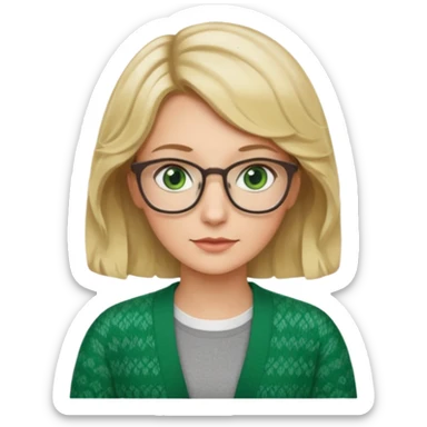 librarian teacher with short wavy blonde hair and green eyes NO GLASSES sticker