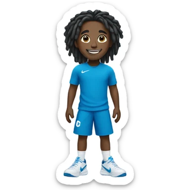 Black boy  dreads smiling in a  blueNike tech sticker