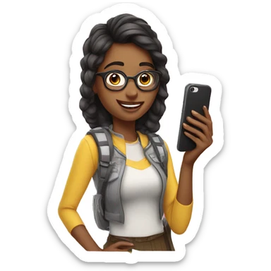 girl taking selfie with phone nerd sticker