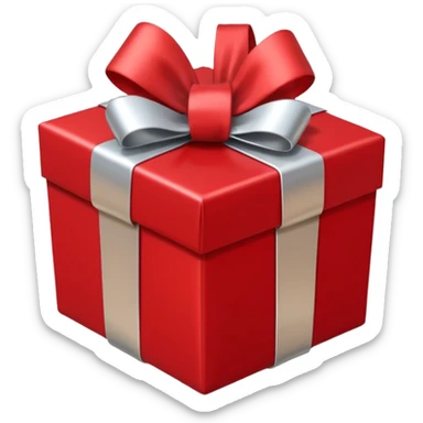 red gift box wrapped with silver ribbon sticker