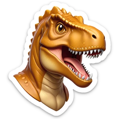 Cinematic Noble T-rex Portrait Emoji, Poised and commanding, with a massive, powerful head, a robust, muscular body, tiny, determined arms, and a fearsome yet noble gaze, Simplified yet sharply defined features, highly detailed, glowing with a cool, primal radiance, high shine, intelligent and formidable, stylized with an air of ancient predatory authority, focused and vigilant, soft glowing outline, capturing the essence of a watchful and confident T-rex that appears ready to roar out of the screen with effortless might! sticker