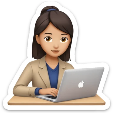working asian girl, with a laptop sticker