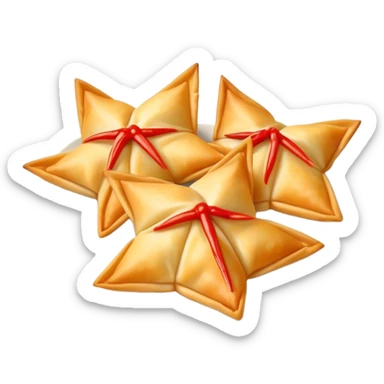 Crab Rangoons with a dipping sauce sticker