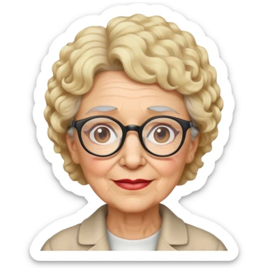 Old Woman with short curly blonde hair and glasses  sticker