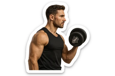 uomo fitness di profilo con manubrio da palestra in mano, iperrealistico 4k sticker