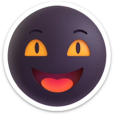 Create a dark, laughing emoji with volumetric rendering, clear lines and contours, expressive shadows and highlights, and an aged effect with cracks similar to the reference image. No background. sticker