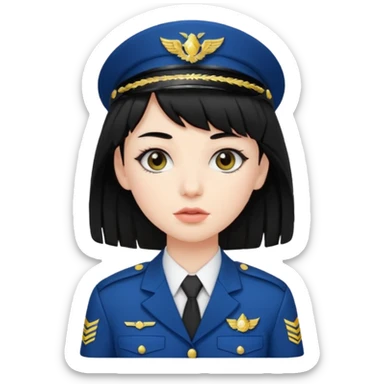 pale skin, a girl who have black hair with mullet haircut and wearing uniform. long lashes sticker