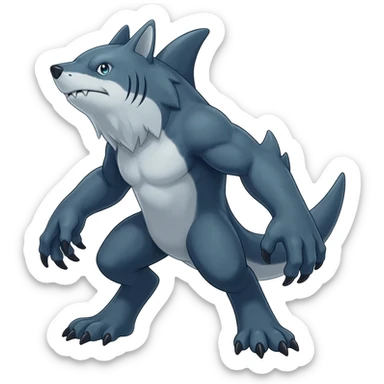 Cool badass edgy Shark-wolf-Sharpedo-Lycanroc-hybrid-animal-Pokémon-Fakemon-fusion-creature  sticker
