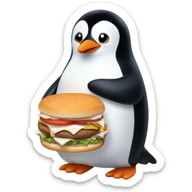 Cute penguin eating White Castle burgers sticker