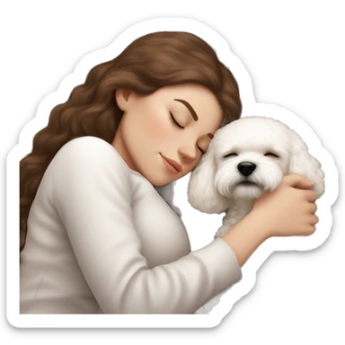 White girl brown hair sleeping with Mini Bichon sticker