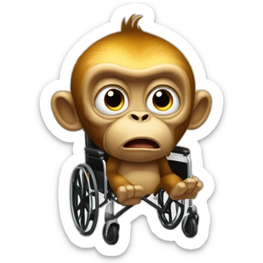 Very angry monke with small angry eyes rides golden wheelchair sticker