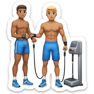 athlete standing next to cable-machine with cable tied to ankle cuffs sticker