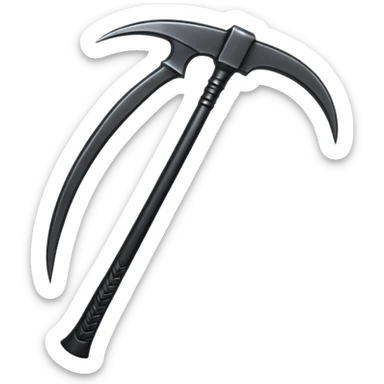 The scythe of the God of Death, a symbol of death, is long and straight, entirely in deep black. sticker