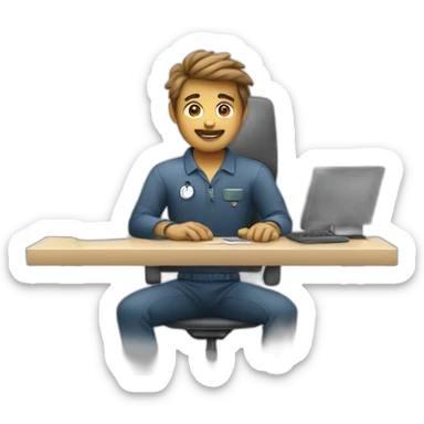 an IT technician sitting at an apple computer sticker