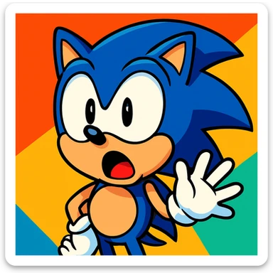 Sonic the Hedgehog with a surprised expression, vibrant toon style sticker