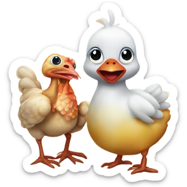 Baby chicken and sea crab holding sticker