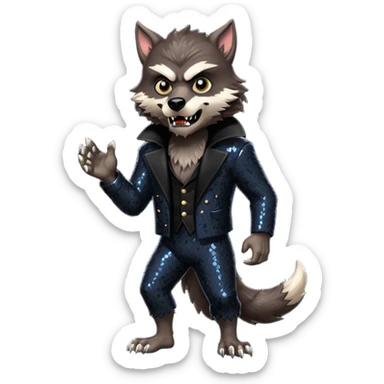The Werewolf from Universal Monsters with dark brown fur, black sequin outfit sticker