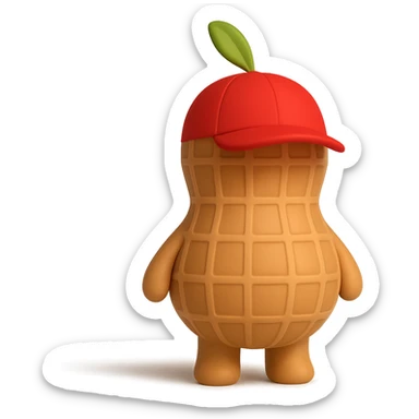 Add a cute red hat to the 3D cartoon-style peanut character with tiny arms and legs, keep it with no facial expression, maintain transparent background. The style is 3D cartoon-style with a transparent background. sticker